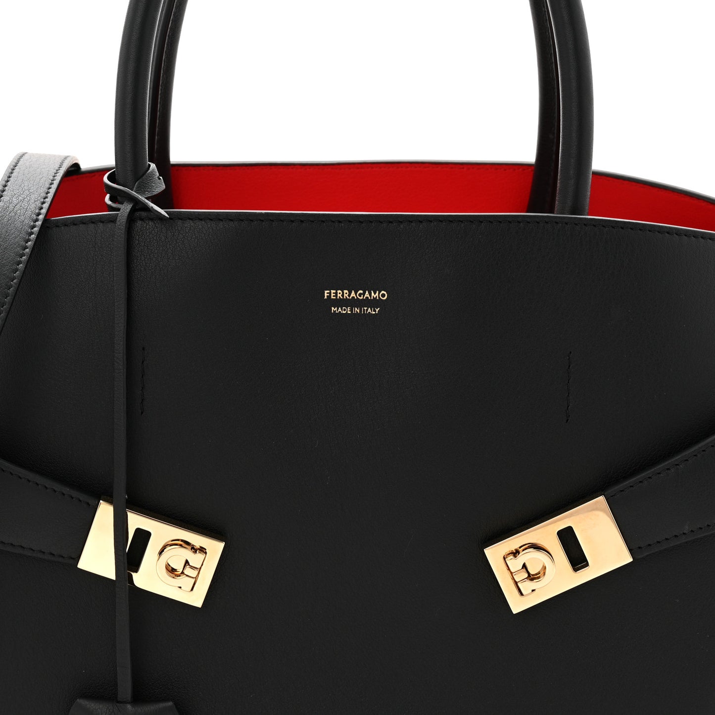 Calfskin Large Hug Soft Bicolor Shoulder Bag Black Flame Red