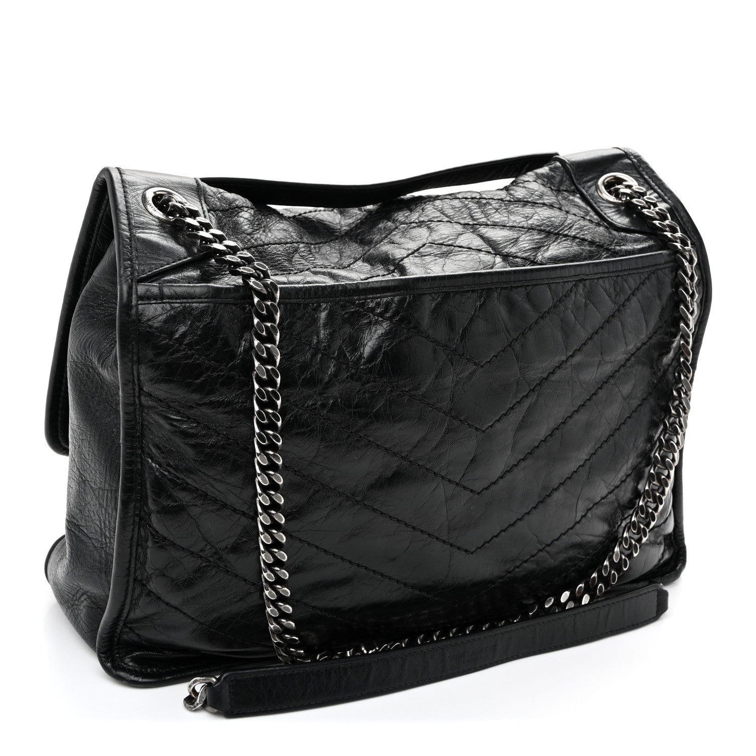 Saint Laurent Crinkled Calfskin Matelasse Monogram Large Niki Chain Satchel Black 3 of 11