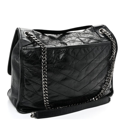 Saint Laurent Crinkled Calfskin Matelasse Monogram Large Niki Chain Satchel Black 3 of 11