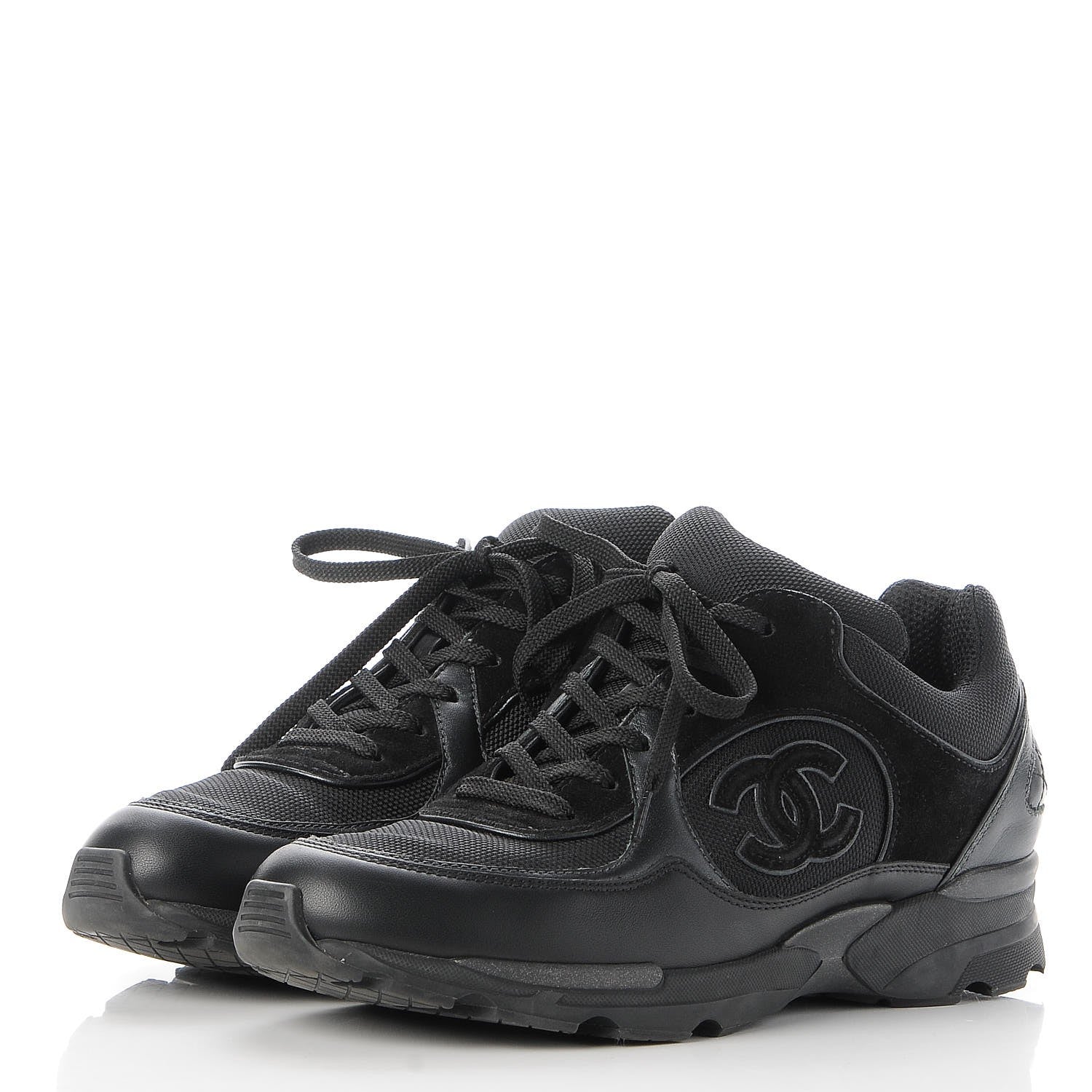 Chanel Suede Calfskin CC Sneakers 38 Black 3 of 8