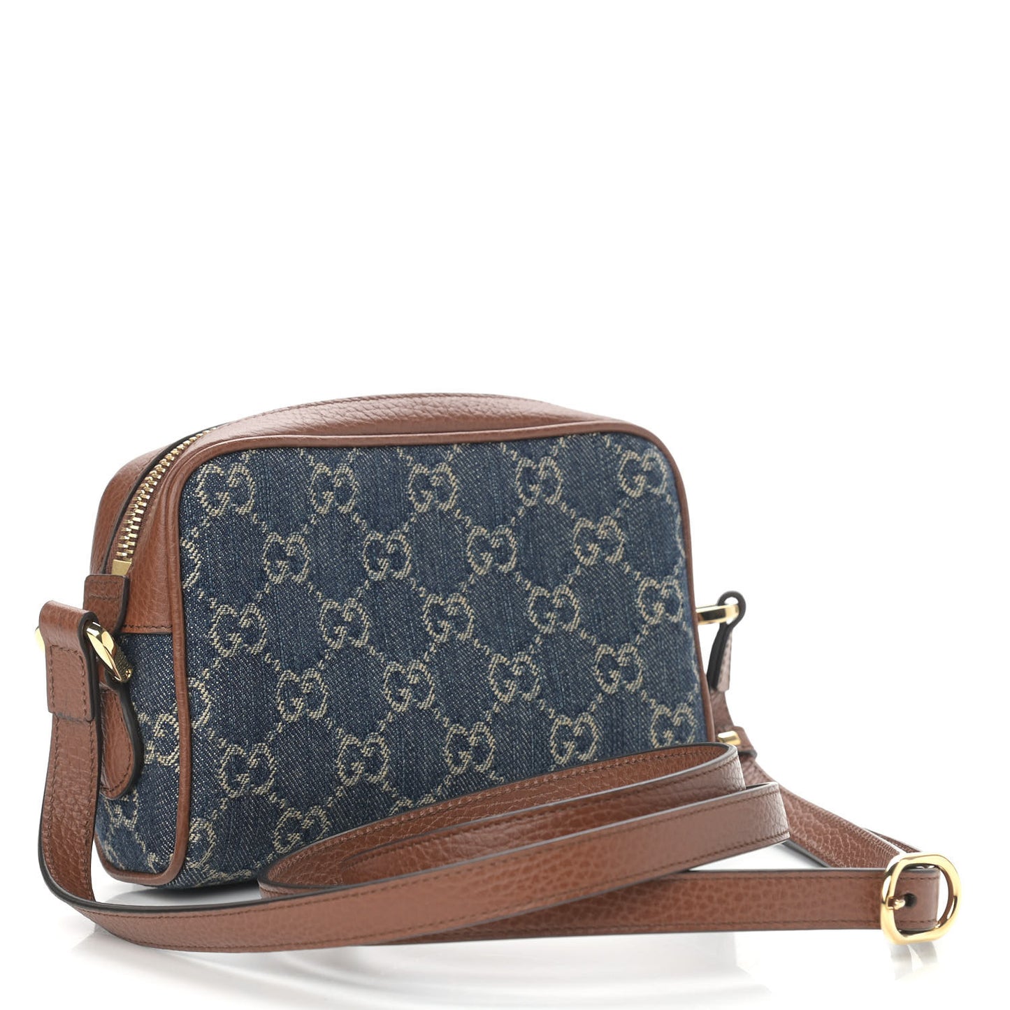 New Denim GG Monogram Dollar Calfskin Mini Ophidia Shoulder Bag Blue Tea Cuir Epilog