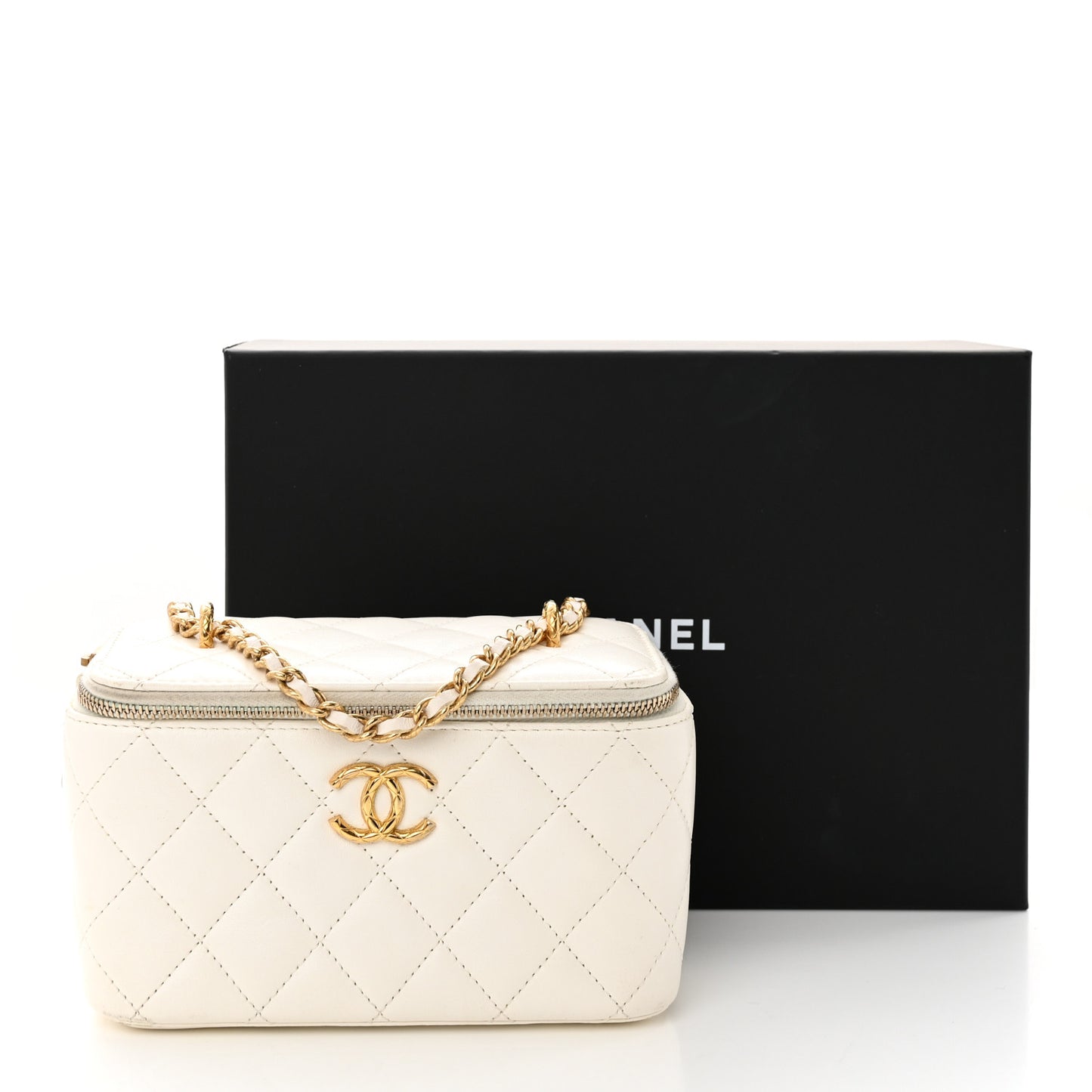 Lambskin Quilted Small CC Dynasty Vanity Case With Chain White