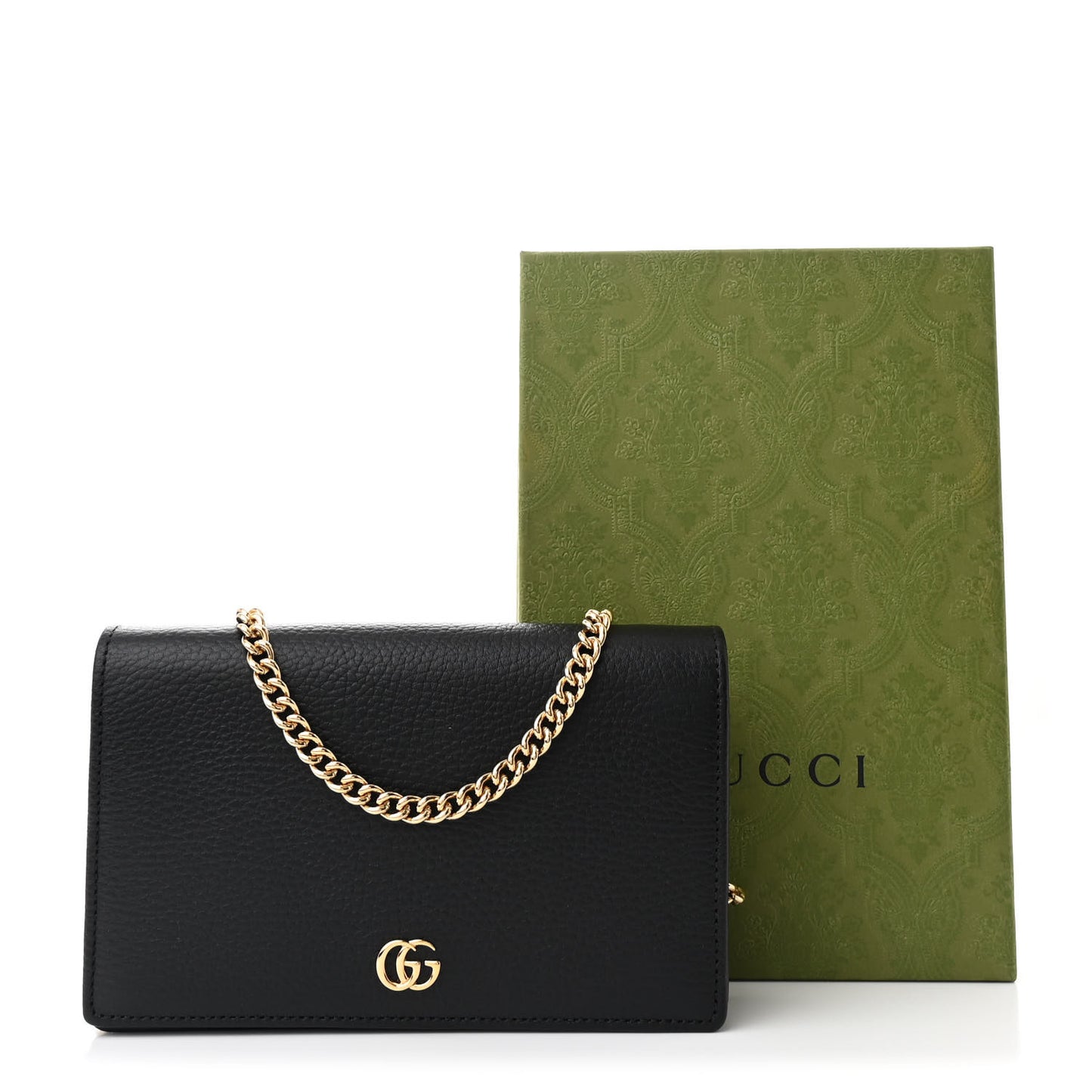 Calfskin Mini GG Marmont Chain Wallet Black