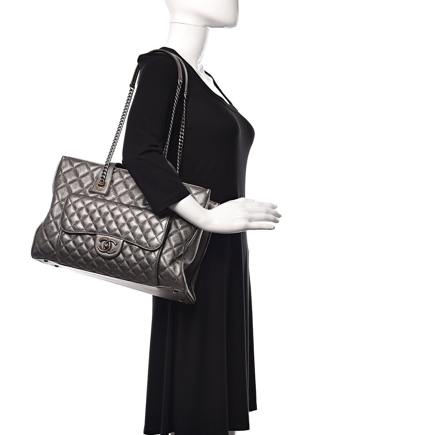 Chanel Metallic Grained Calfskin Quilted Large Casual Pocket Tote Silver 3 of 18