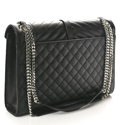 Saint Laurent Grain De Poudre Textured Mixed Matelasse Large Triquilt Monogram Satchel Black 3 of 11