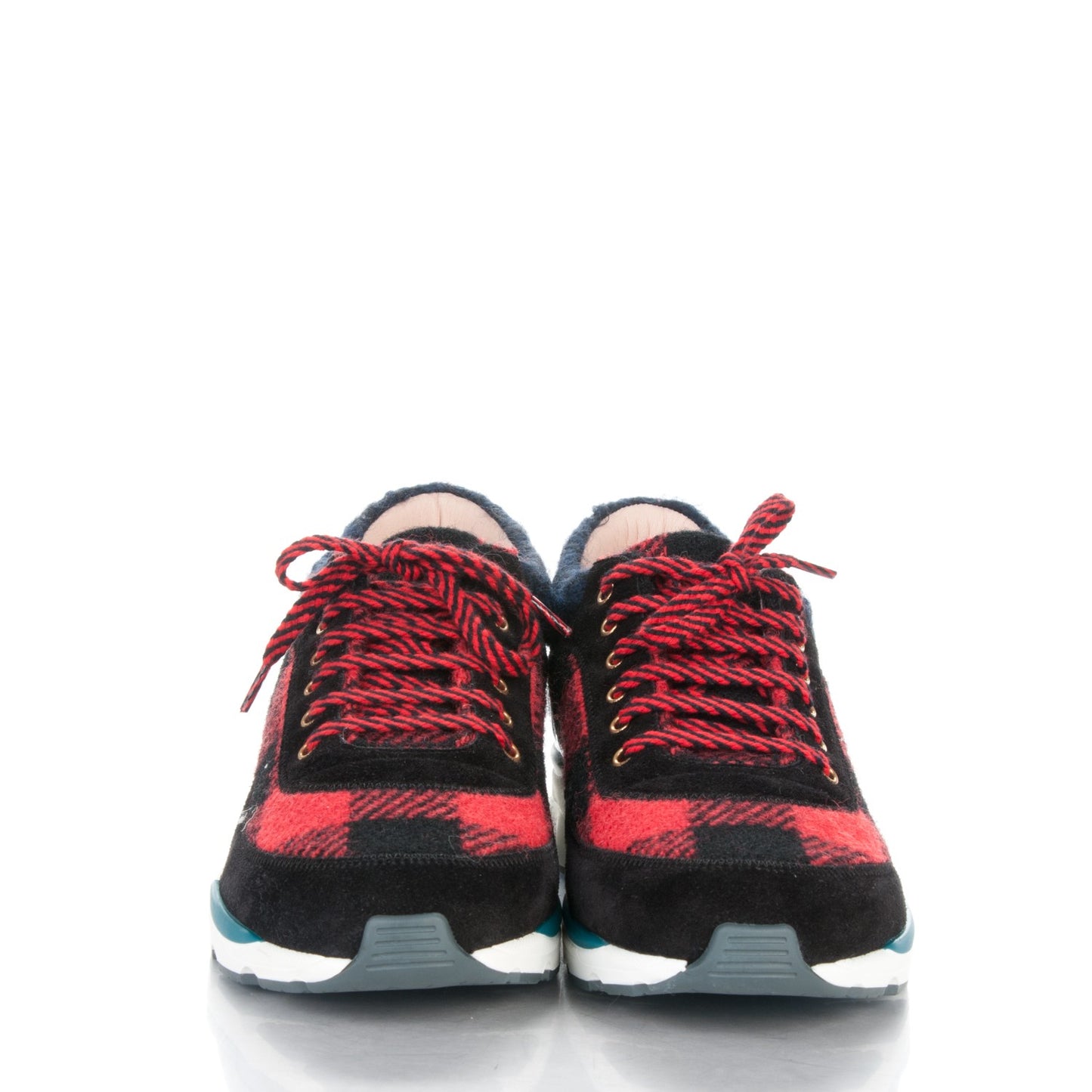 Tweed Suede Patent Calfskin Sneakers 36 Red Black Navy