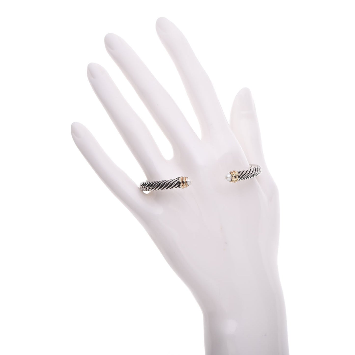 Sterling Silver 14K Yellow Gold Pearl 5mm Cable Classics Petite Color Bracelet