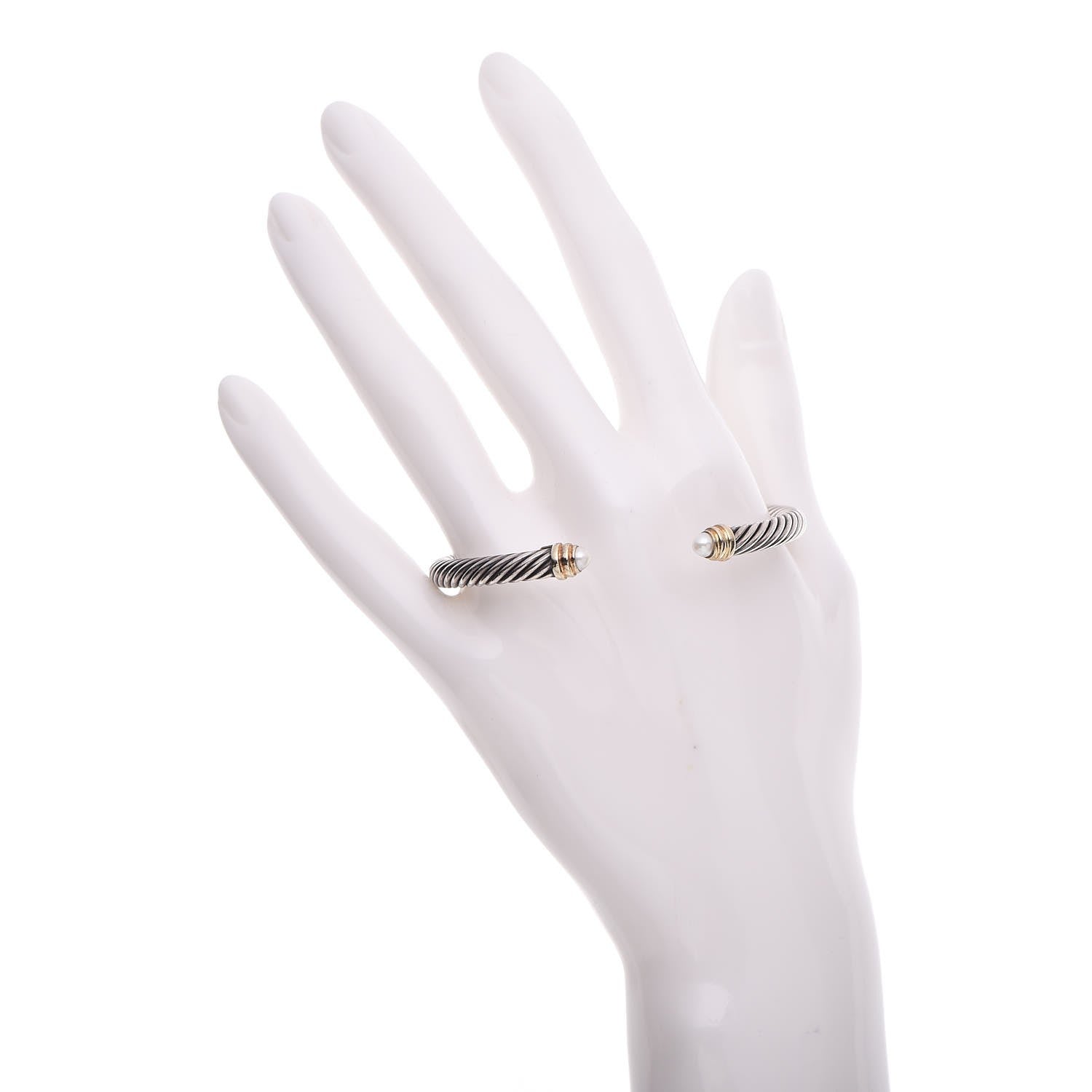 David Yurman Sterling Silver 14K Yellow Gold Pearl 5mm Cable Classics Petite Color Bracelet 3 of 6