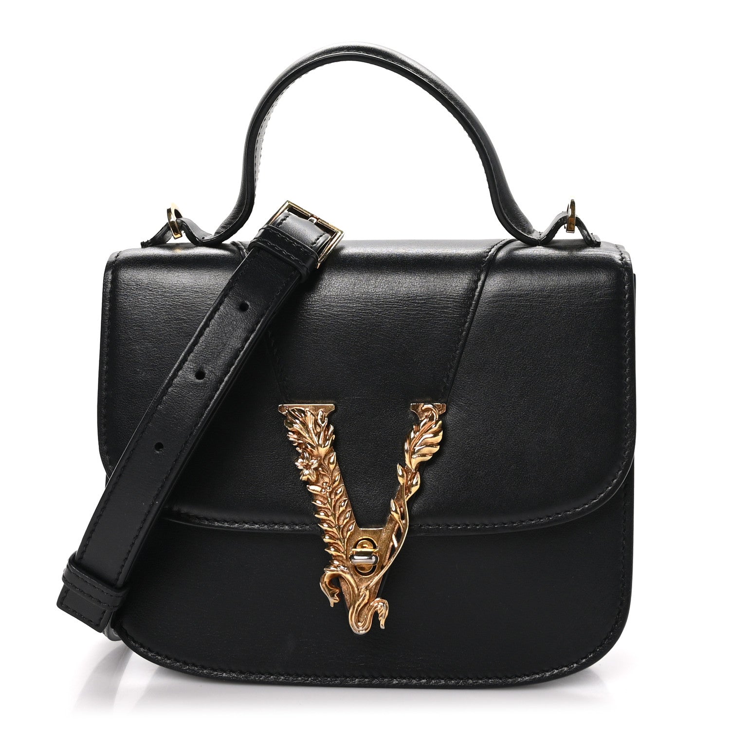 Versace Vitello Barocco Virtus Small Top Handle Shoulder Bag Black 1 of 10