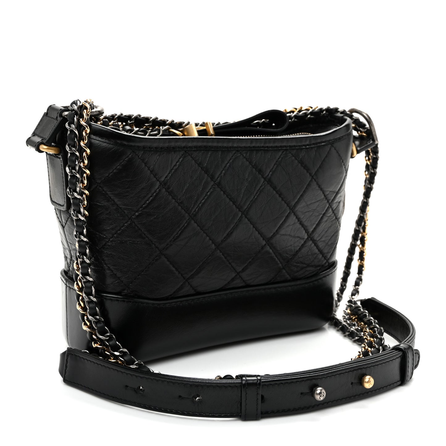 Aged Calfskin Quilted Small Gabrielle Hobo Black