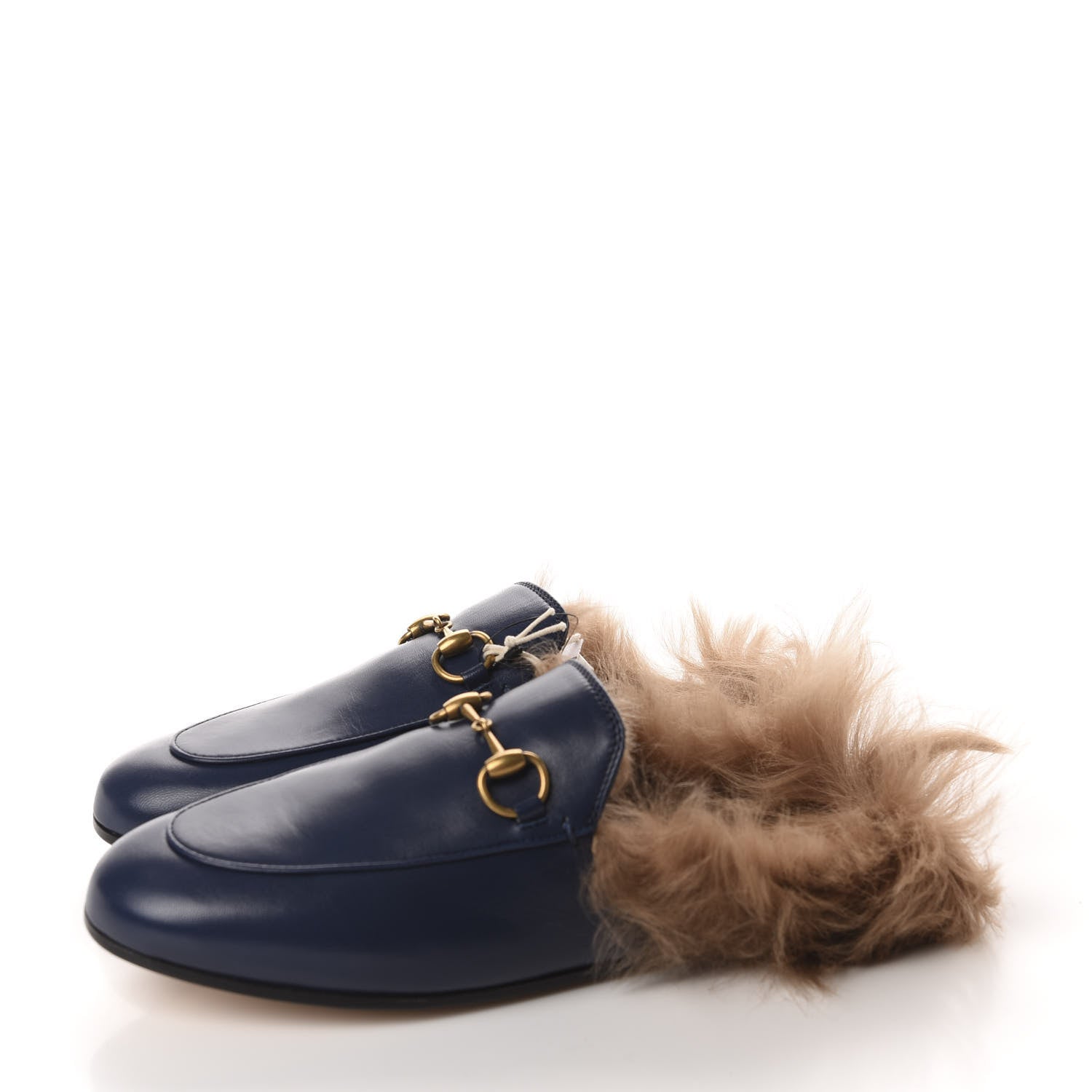 Gucci Malaga Kid Fur Womens Princetown Slippers 36.5 Blue Agata 3 of 9