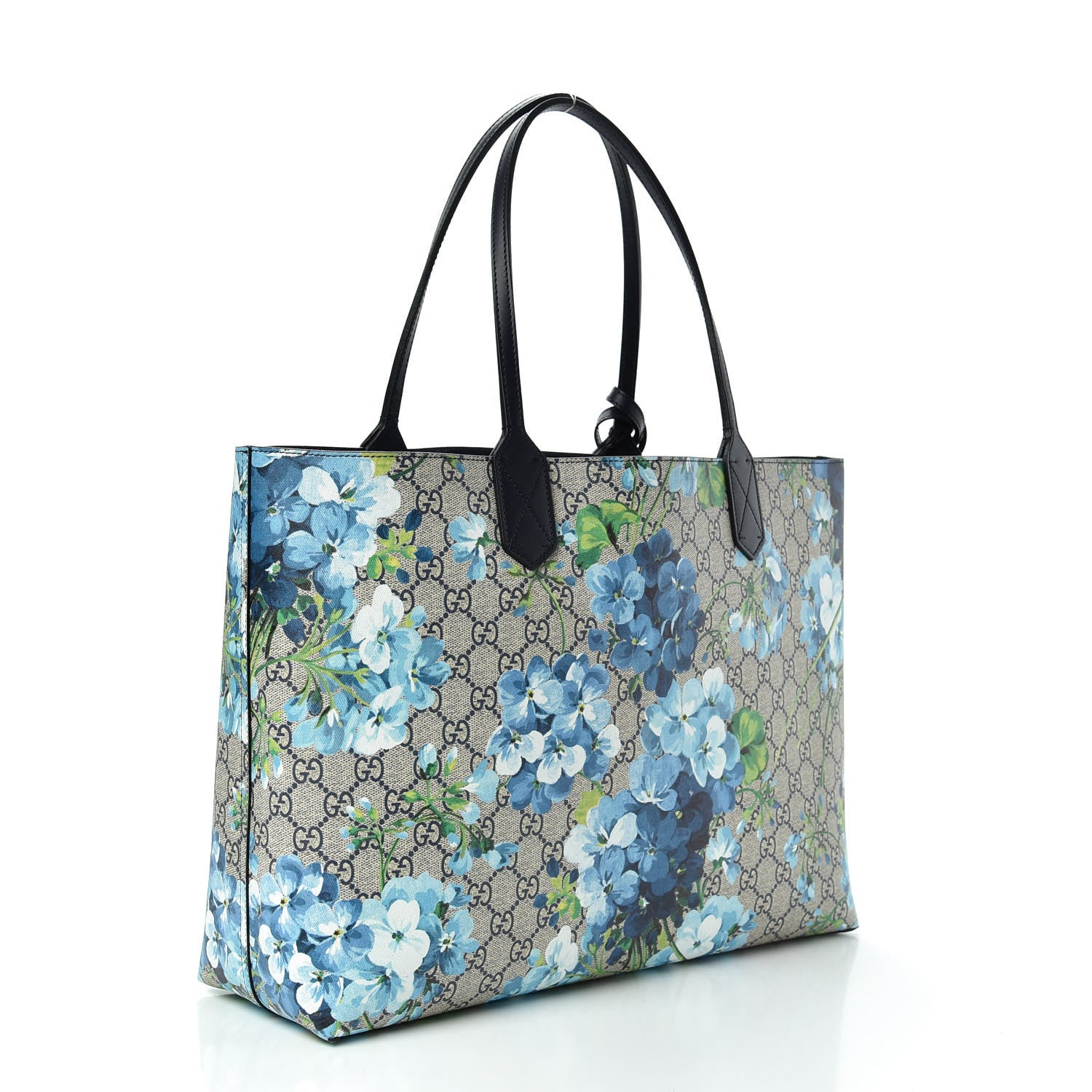 Gucci GG Supreme Monogram Blooms Medium Reversible Tote Beige Blue Navy 4 of 10