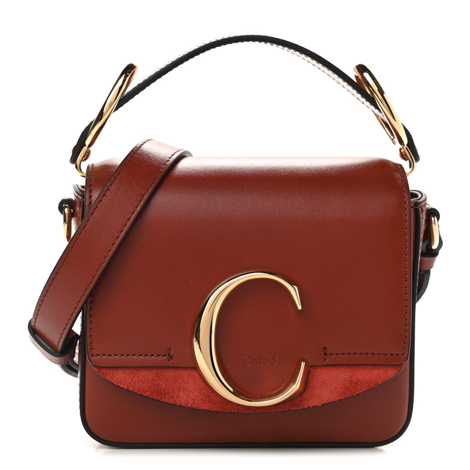 Chloe Shiny Calfskin Suede Mini C Bag Sepia Brown 1 of 9