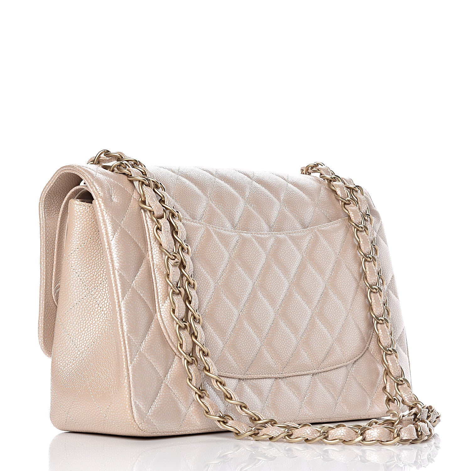 Chanel Pearly Caviar Quilted Jumbo Double Flap Light Beige 3 of 9