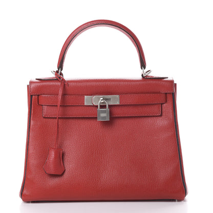 Hermes Chevre Mysore Horseshoe Kelly Retourne 28 Rouge Garance Bleu Obscur 1 of 38