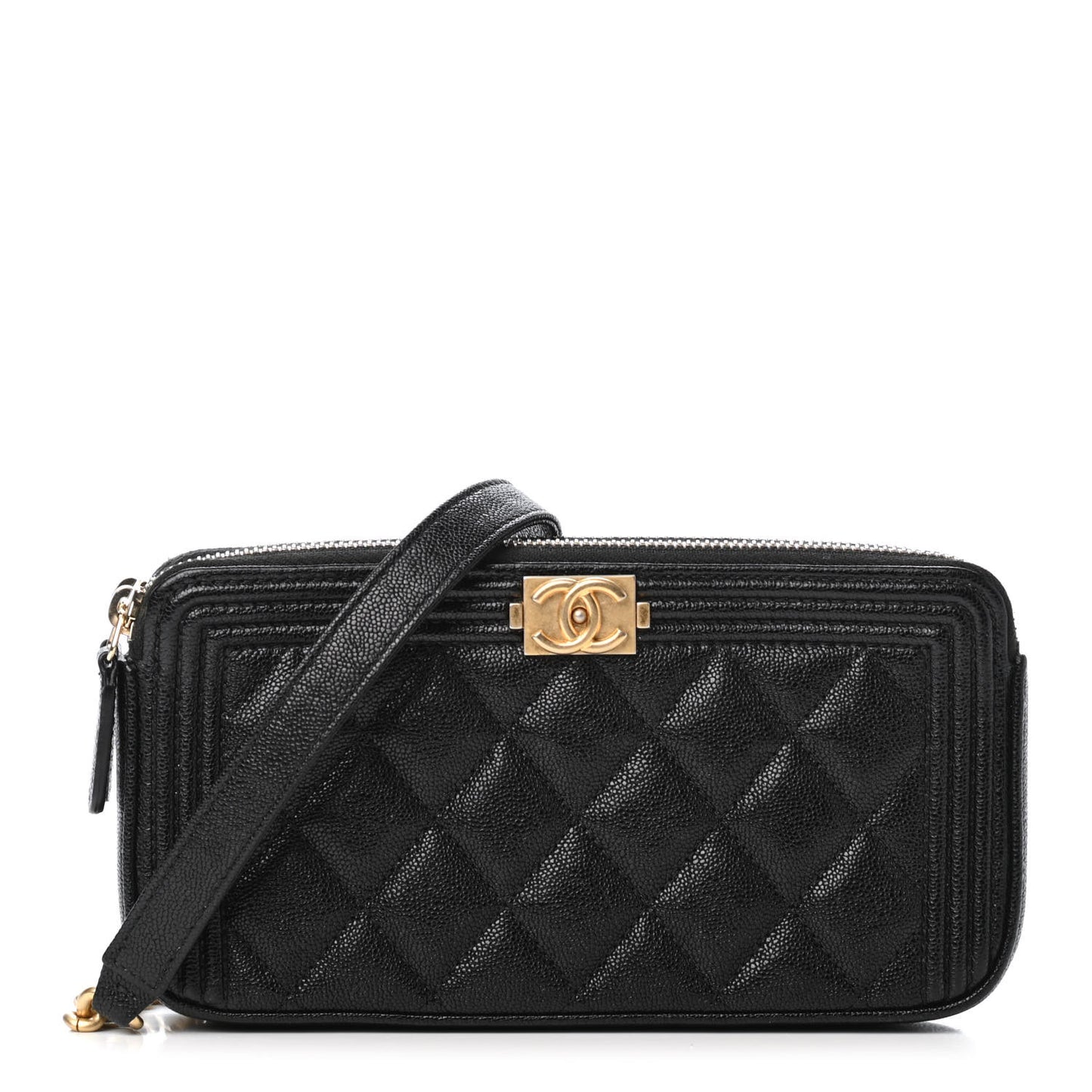Caviar Quilted Small Boy Clutch With Chain Black