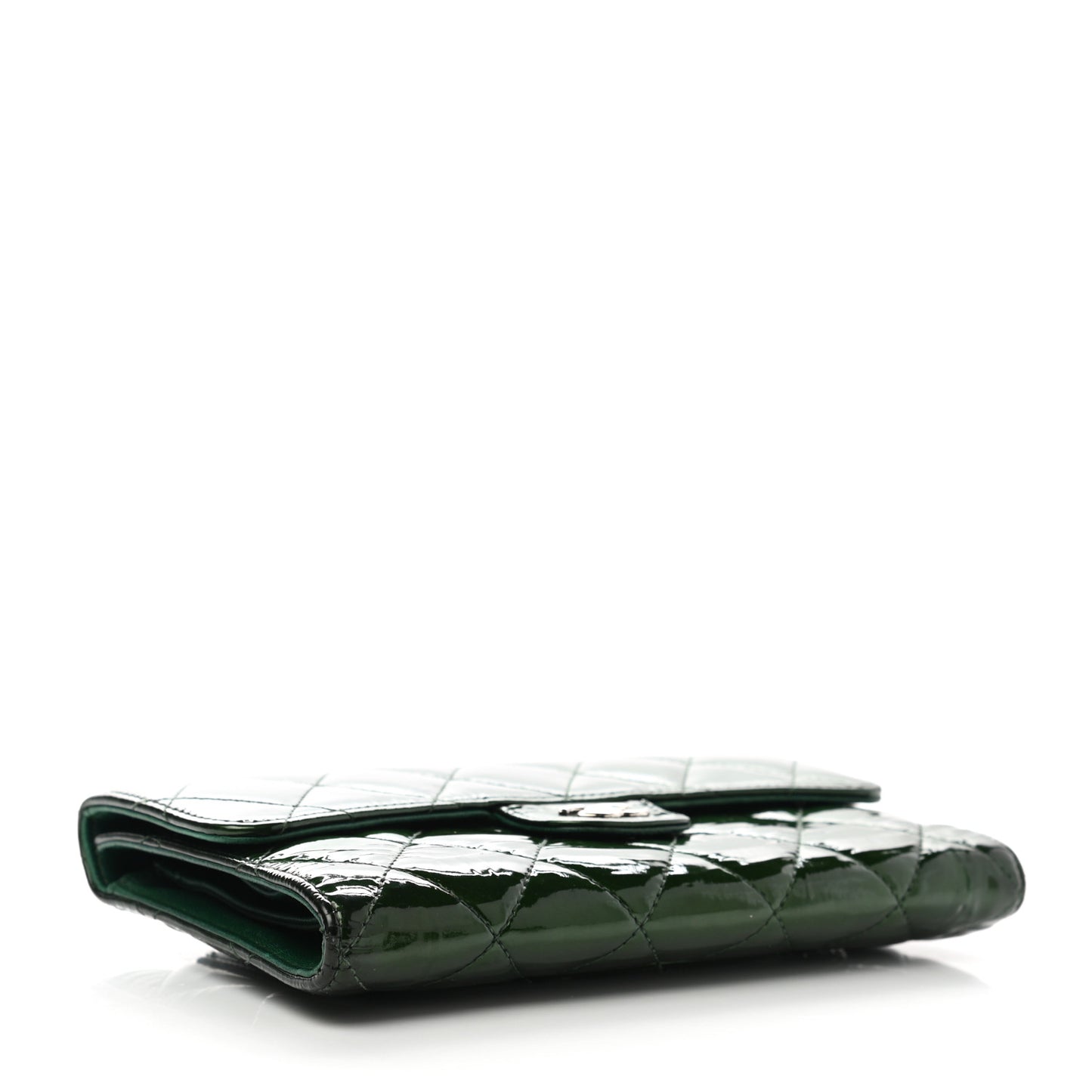 Patent Quilted Large Flap Wallet Green