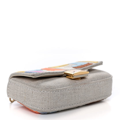Fendi Kuban Canvas FF Embroidered Nano Baguette Charm Grezzo Multicolor 4 of 10