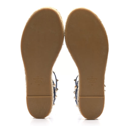 Valentino Garavani Grained Calfskin Rockstud Ankle Strap Espadrille Flat Sandals 40 Baltique 5 of 8