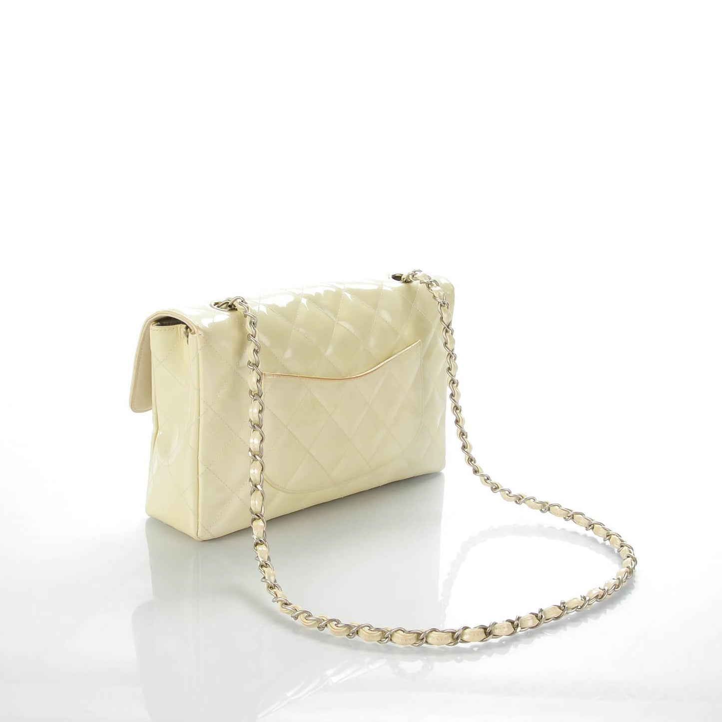 Patent Quilted Medium Single Flap Pearl