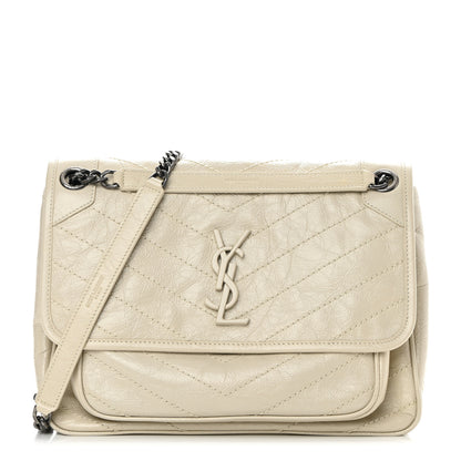 Saint Laurent Crinkled Calfskin Matelasse Monogram Medium Niki Chain Satchel Ivory 1 of 12