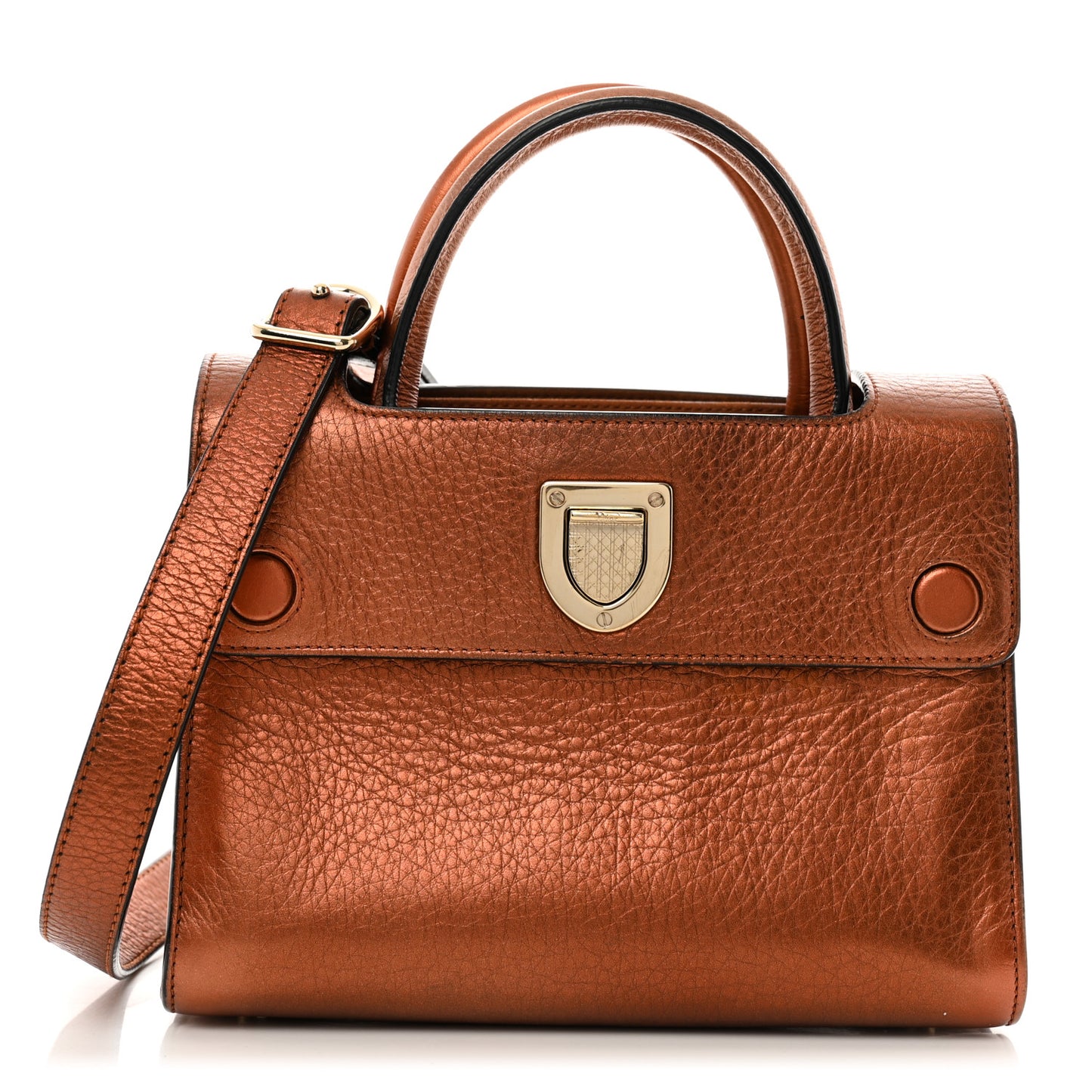 Metallic Grained Calfskin Mini Diorever Flap Orange