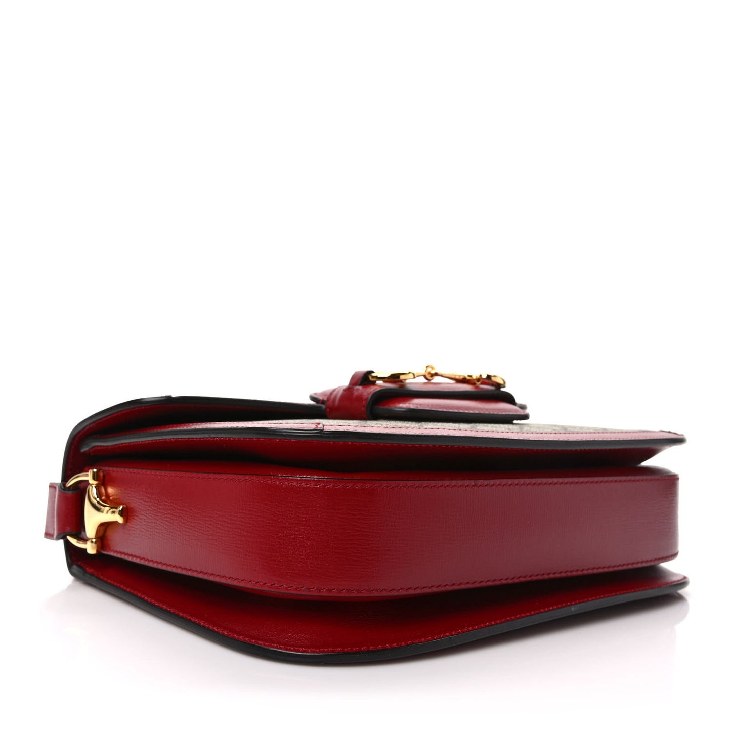 GG Supreme Monogram Azalea Calfskin Horsebit 1955 Shoulder Bag Beige Ebony New Cherry Red
