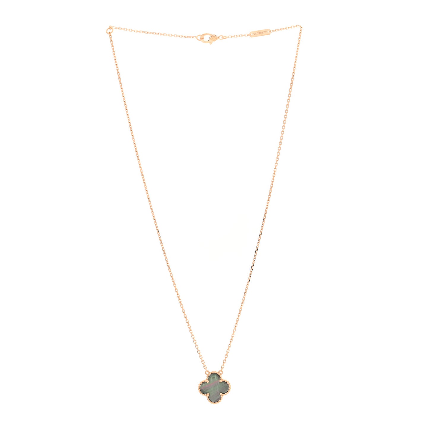 18K Rose Gold Gray Mother of Pearl Vintage Alhambra Pendant Necklace