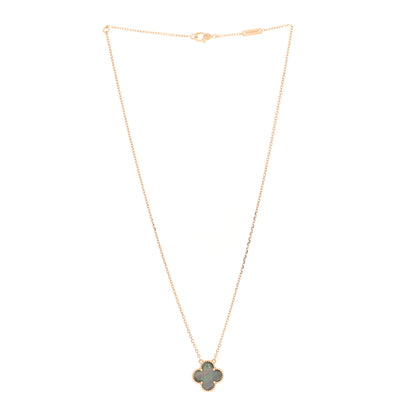 Van Cleef & Arpels 18K Rose Gold Gray Mother of Pearl Vintage Alhambra Pendant Necklace 3 of 5