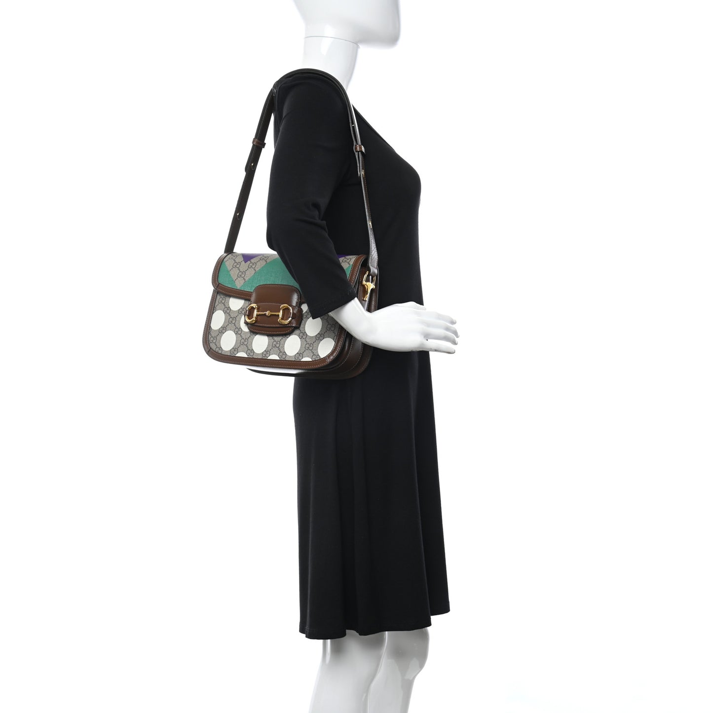 GG Supreme Monogram Geometric Horsebit 1955 Shoulder Bag Beige Multicolor Brown Sugar