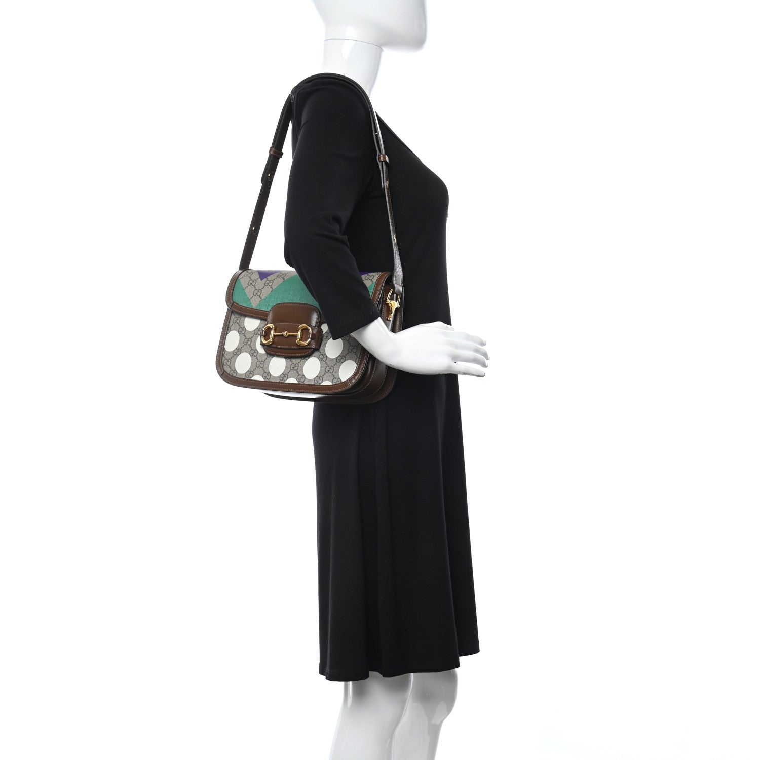 Gucci GG Supreme Monogram Geometric Horsebit 1955 Shoulder Bag Beige Multicolor Brown Sugar 2 of 11