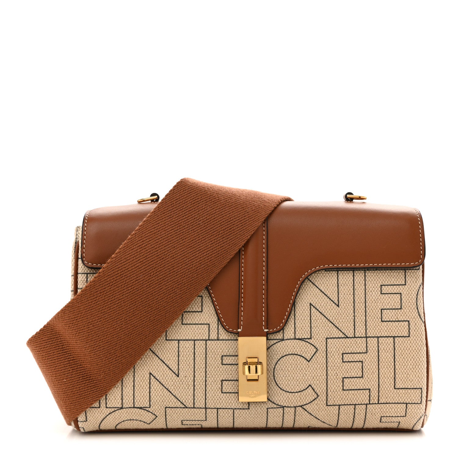 Celine Canvas Smooth Calfskin Teen 16 Crossbody Bag Natural Tan