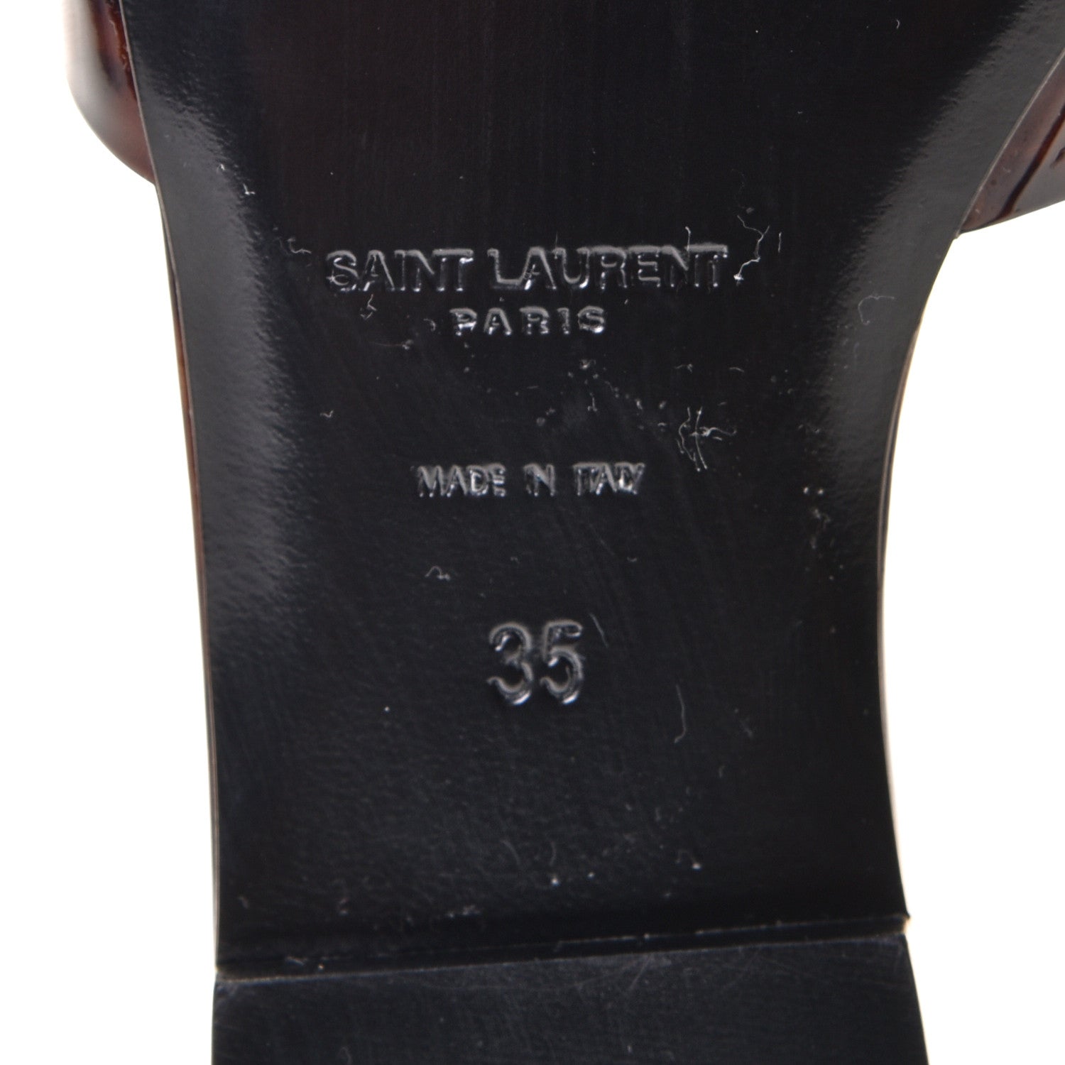 Saint Laurent Patent Calfskin Nu Pied 05 Slide Sandals 35 Tortoise 9 of 9