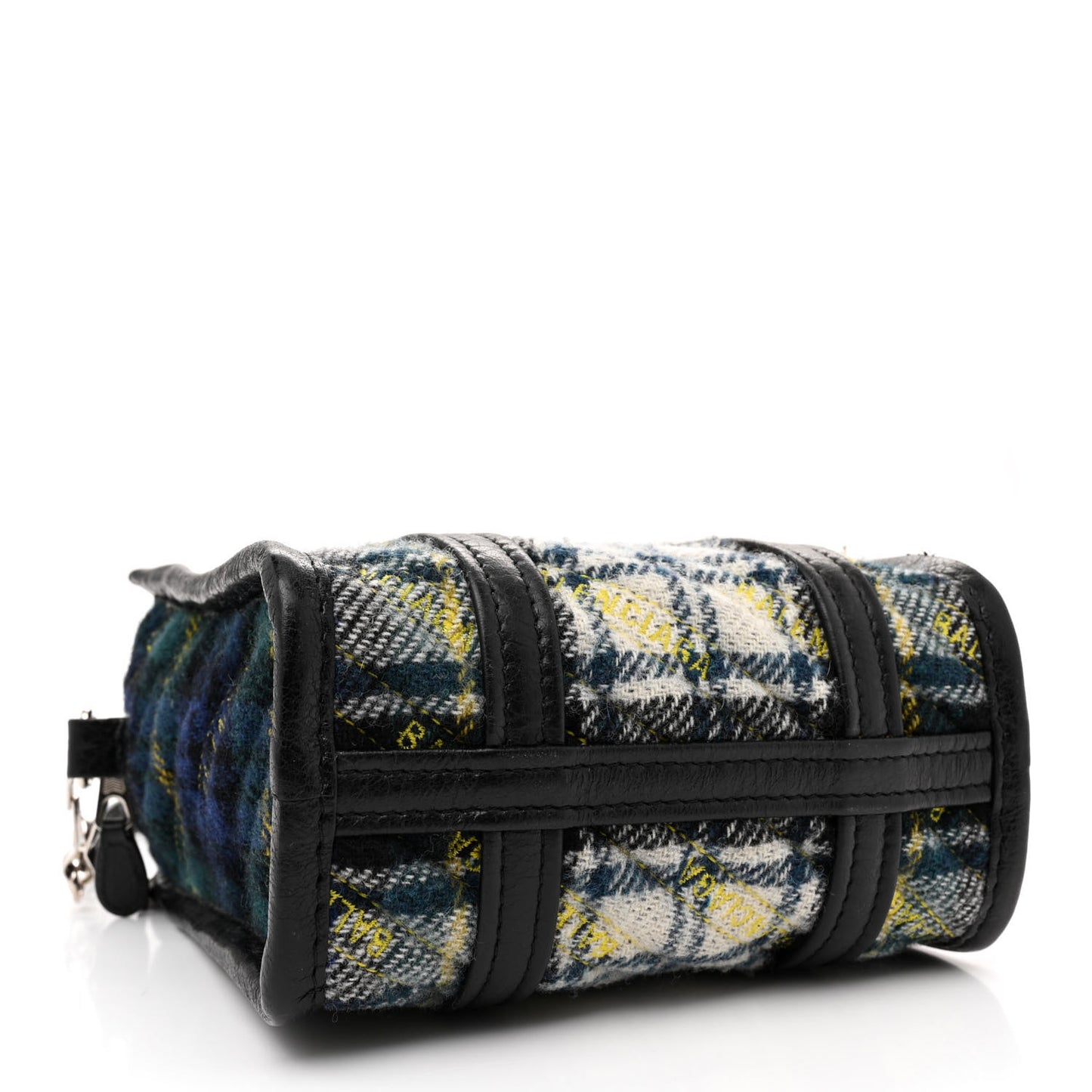 Wool Cuir Arena Plaid Diagonal Allover Logo Matelasse XXS Bazar Shopper Tote Green Blue Yellow
