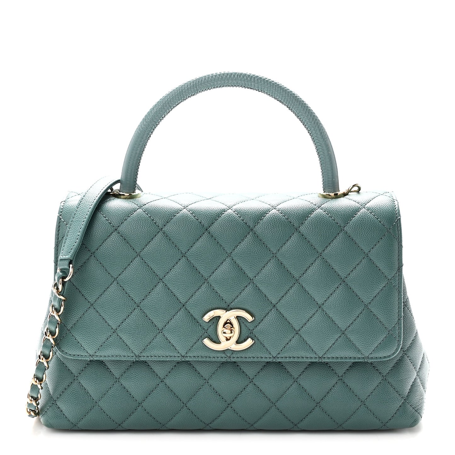 Caviar Quilted Lizard Embossed Small Coco Handle Flap Green