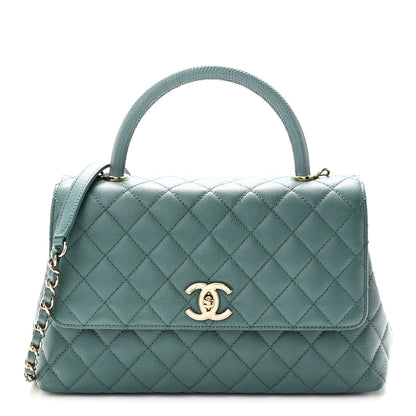Chanel Caviar Quilted Lizard Embossed Small Coco Handle Flap Green 1 of 11