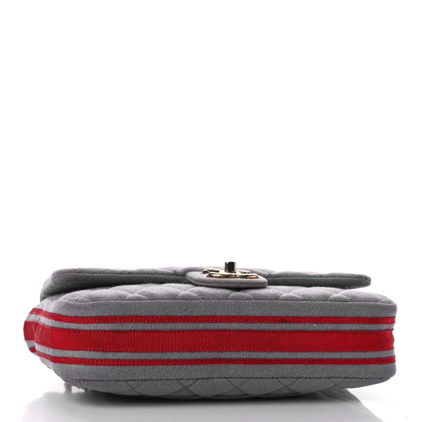 Wool Felt Grosgrain Quilted Medium CC Eyelet Flap Grey