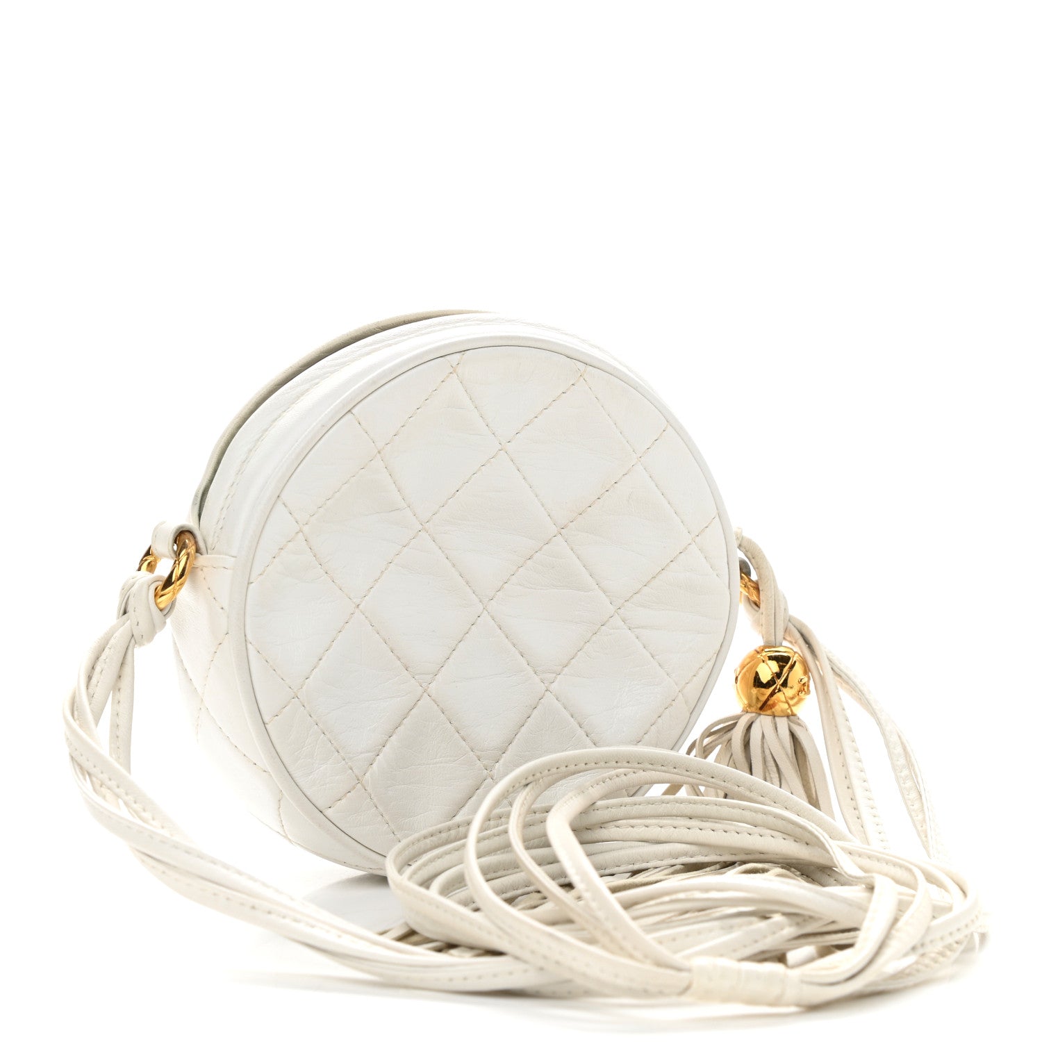 Chanel Lambskin Quilted Round Tassel Crossbody Bag White 3 of 11