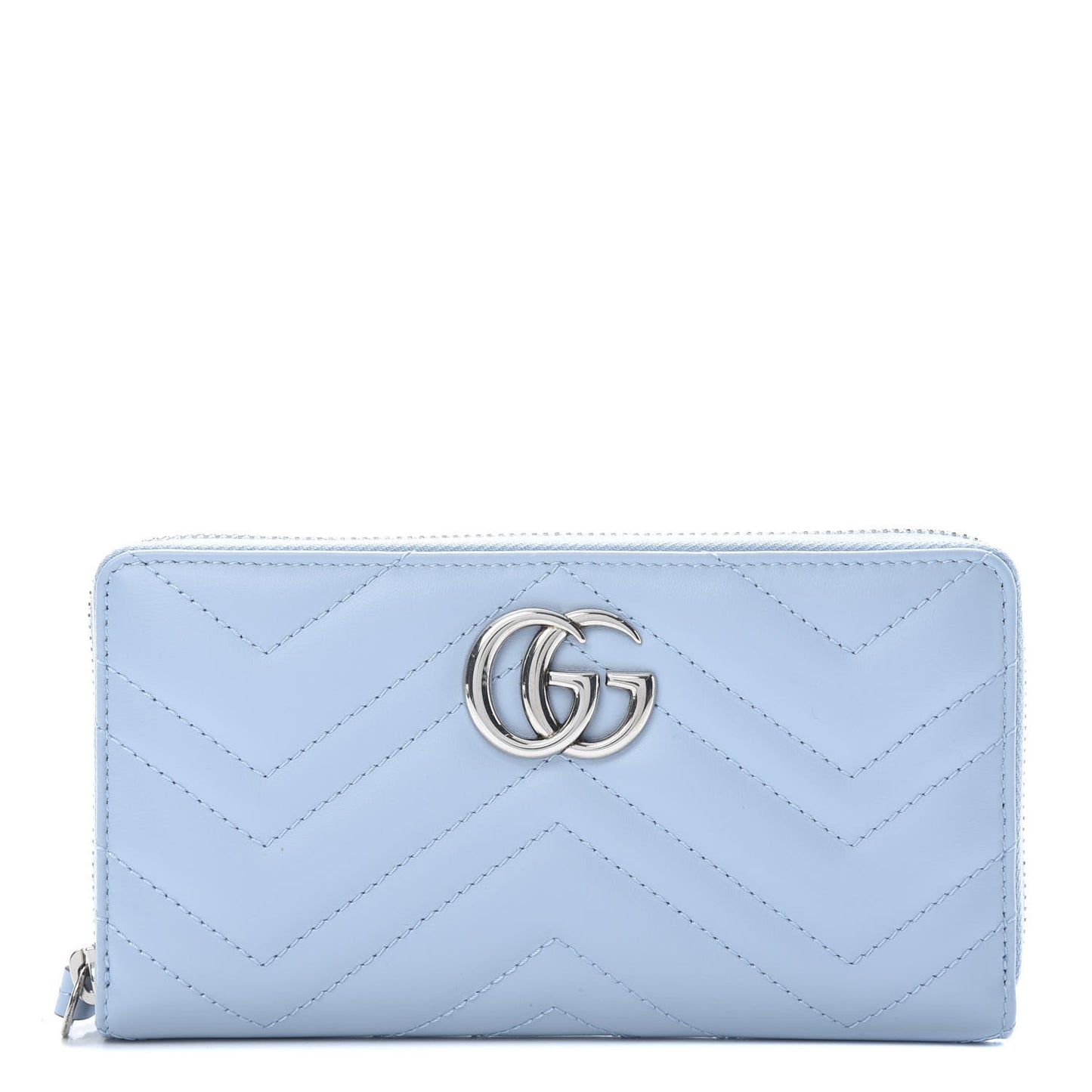 Calfskin Matelasse GG Marmont Zip Around Wallet Porcelain Light Blue