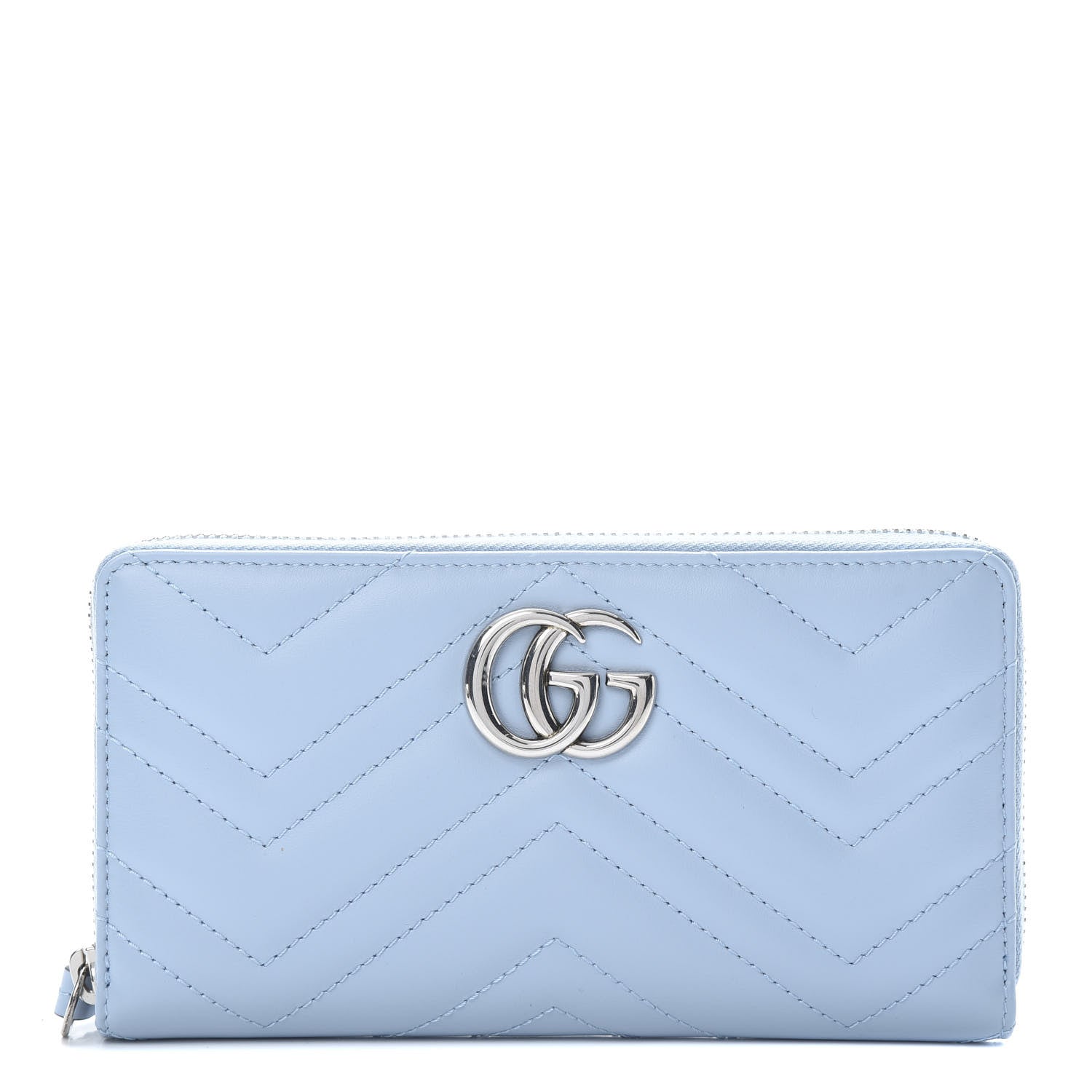 Gucci Calfskin Matelasse GG Marmont Zip Around Wallet Porcelain Light Blue 1 of 9