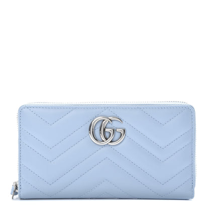 Gucci Calfskin Matelasse GG Marmont Zip Around Wallet Porcelain Light Blue 1 of 9