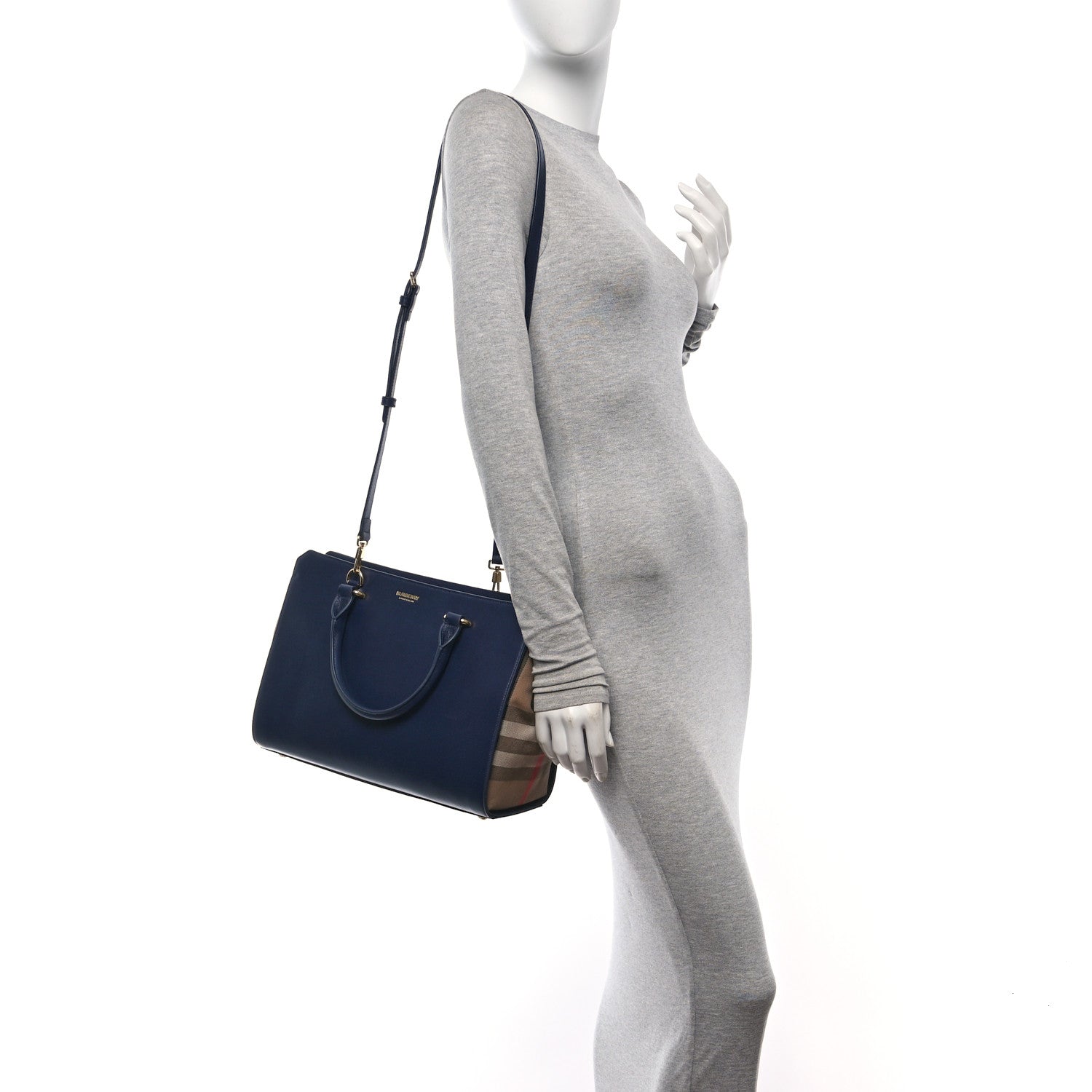 Burberry Calfskin Mega Check Small Banwell Tote Dark Canvas Blue 2 of 9