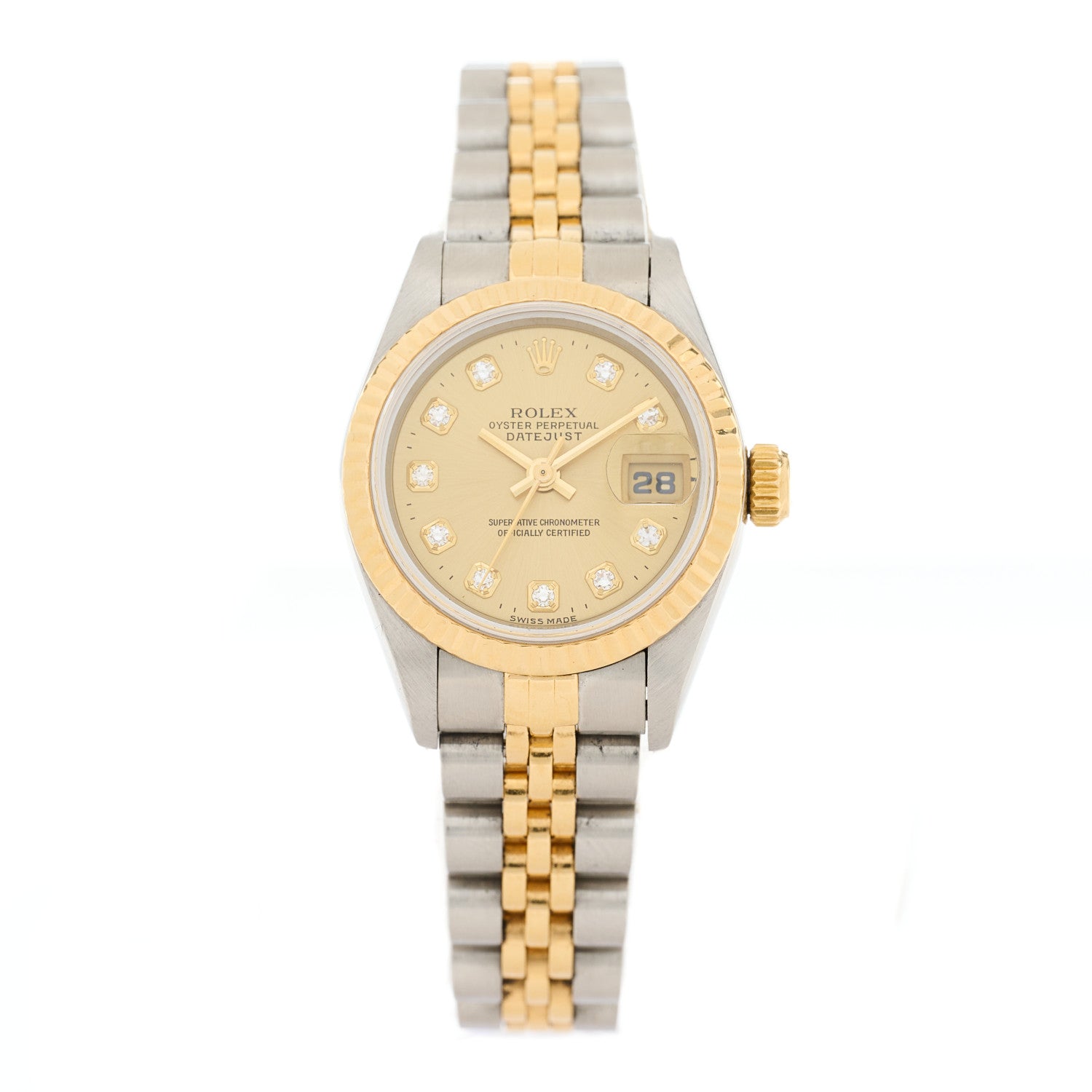 Rolex Stainless Steel 18K Yellow Gold Diamond 26mm Oyster Perpetual Datejust Watch Champagne 69173 1 of 4