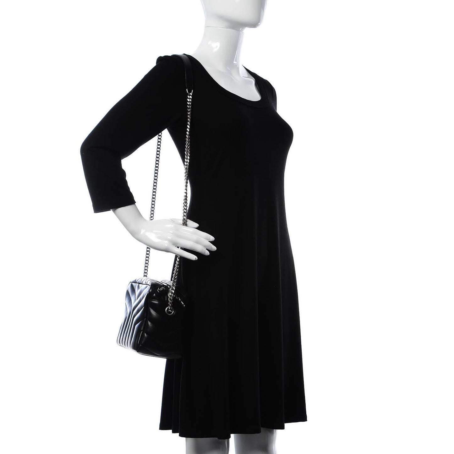 Calfskin Y Quilted Monogram Small Loulou Bowling Bag Black