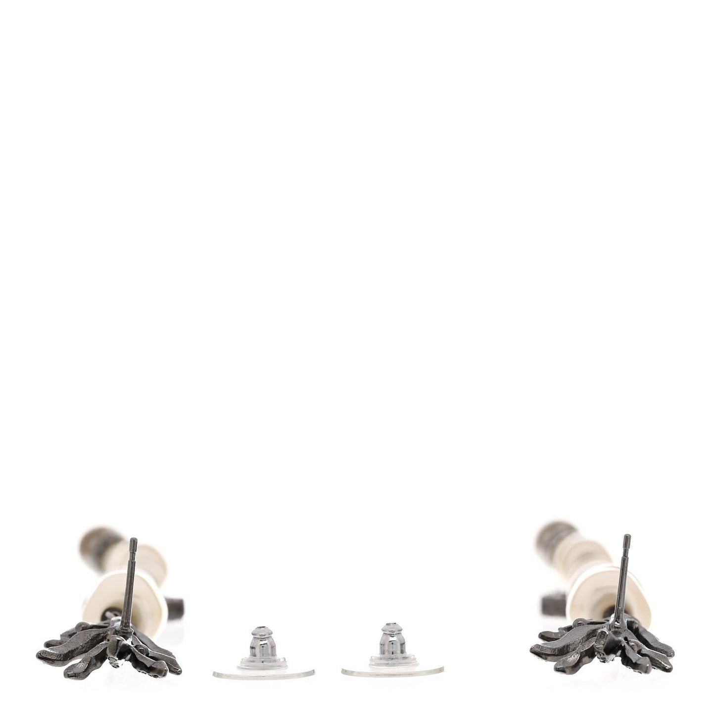 Pearl Crystal CC Long Drop Earrings Silver