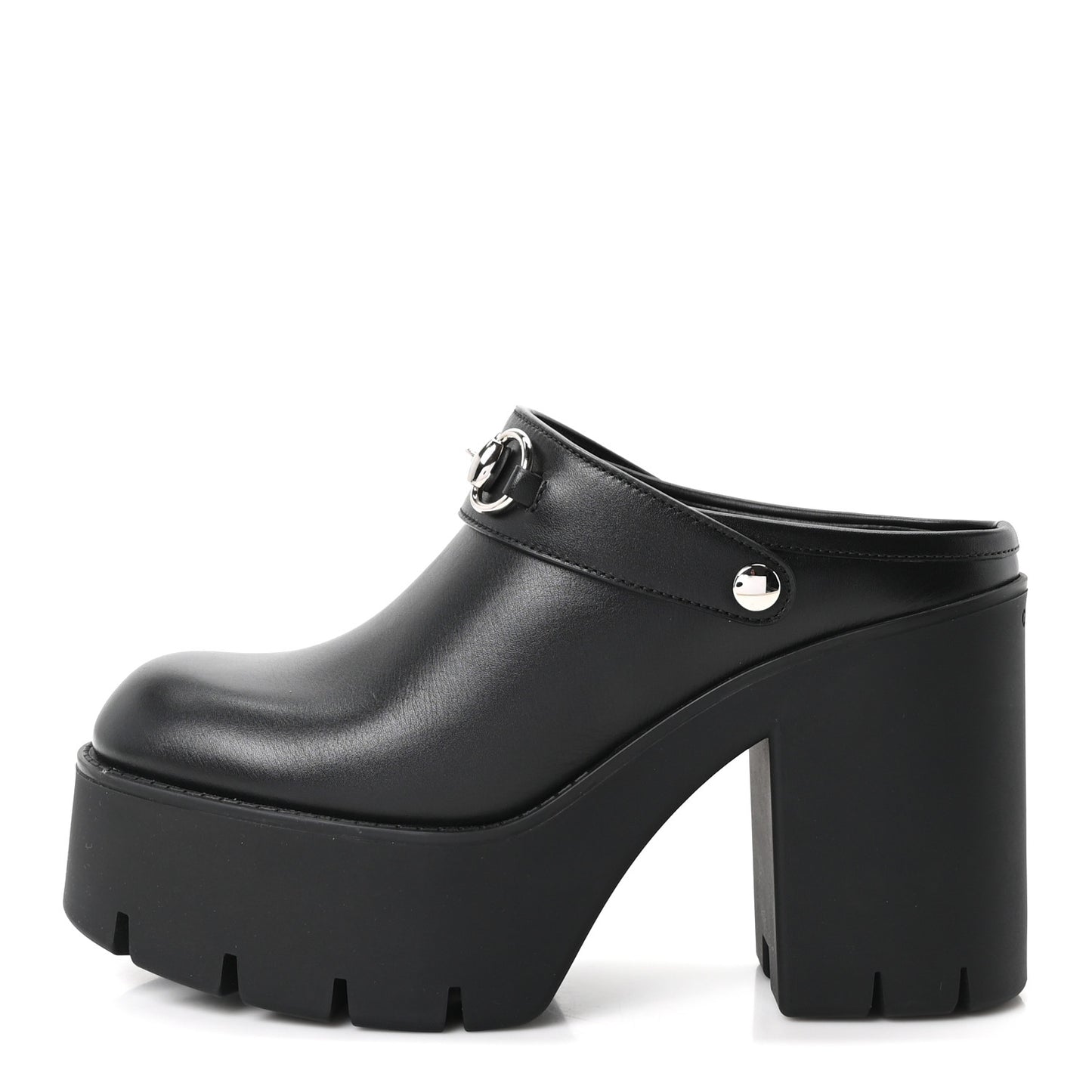 Real Betis Glamour Calfskin Horsebit Platform Mules 37 Black