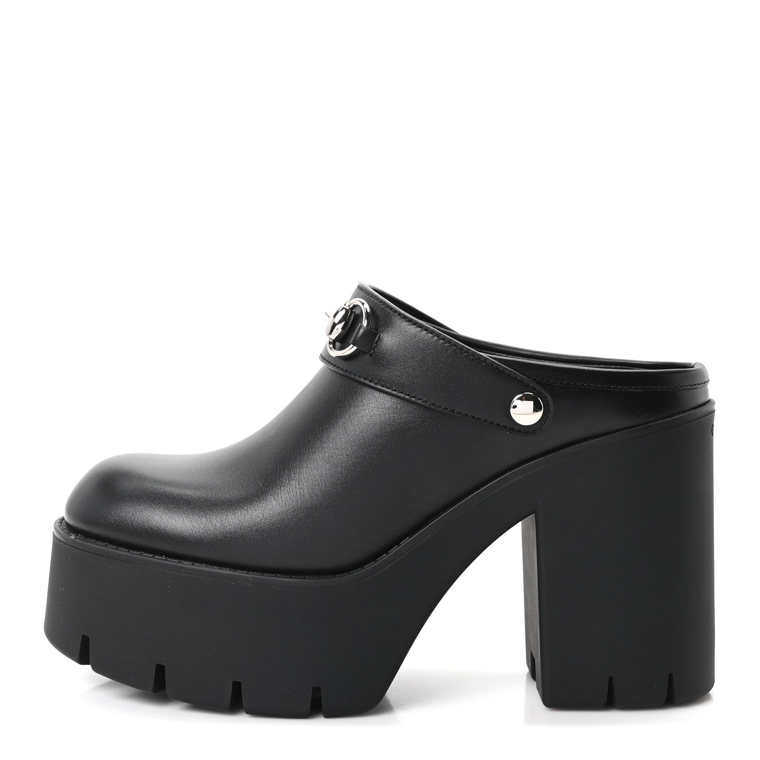 Gucci Real Betis Glamour Calfskin Horsebit Platform Mules 37 Black 1 of 10