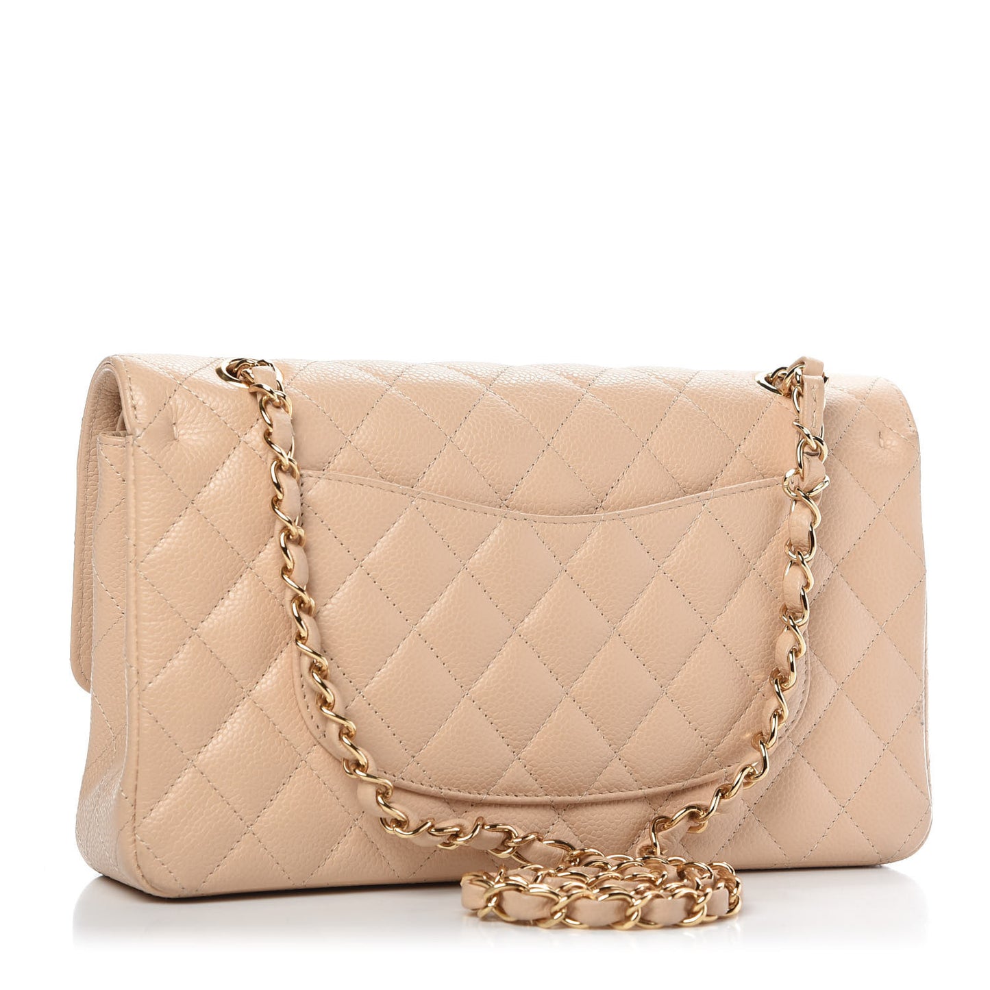 Caviar Quilted Medium Double Flap Beige