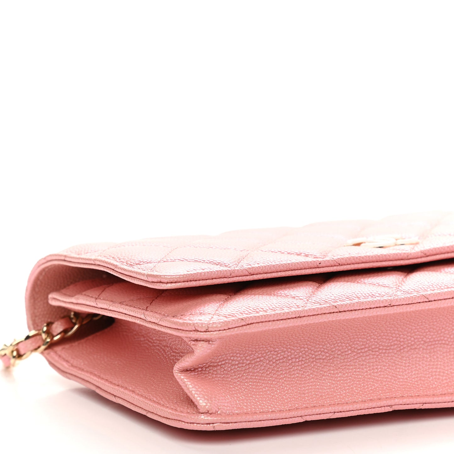 Iridescent Caviar Quilted Wallet on Chain WOC Rose Pink