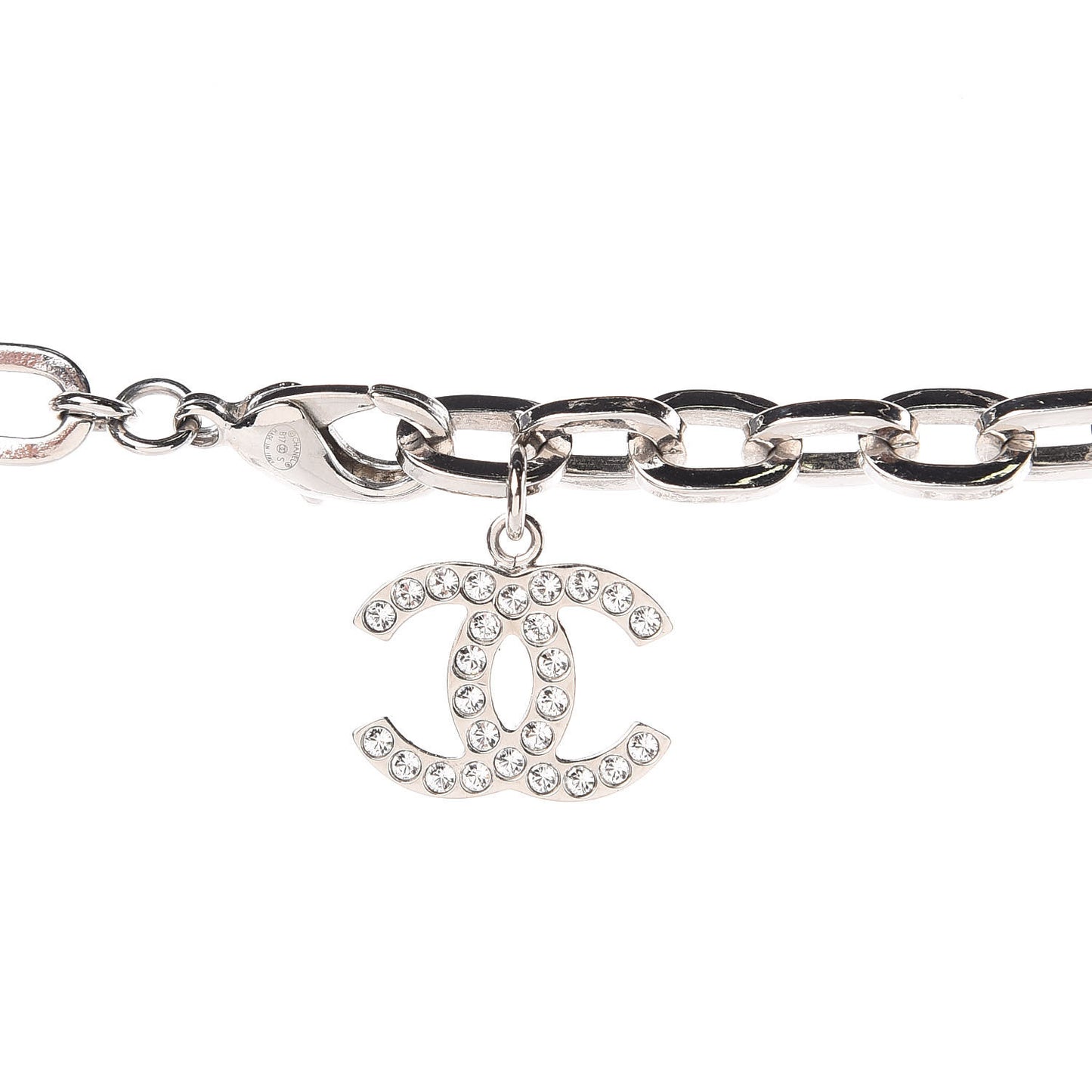 Crystal Strass Cross CC Necklace Silver
